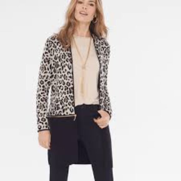 Chico's Convertible Leopard Print Cardigan Sweater Women's Large - Picture 1 of 9